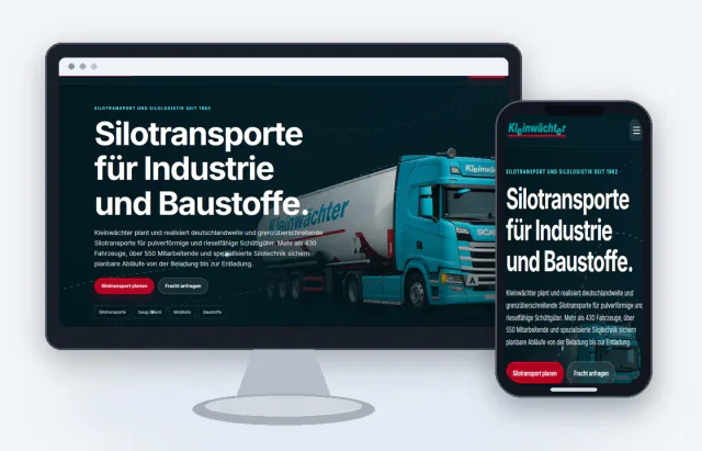 Desktop- und Smartphone-Ansicht der Website von Kleinwächter