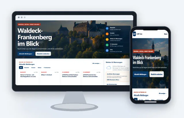 Desktop- und Smartphone-Ansicht der Website von LWF Live